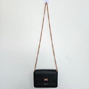Ted Baker London Crossbody Black Leather With Bow Rose Gold Hardware  And Chain